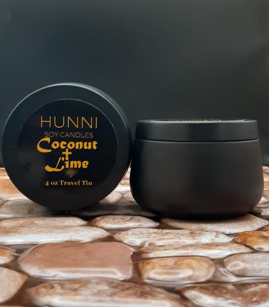 Coconut + Lime 4 oz soy candle in travel tin