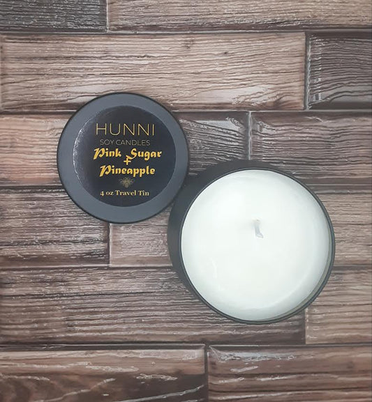 Pink Sugar + Pineapple 4 oz soy candle in travel tin