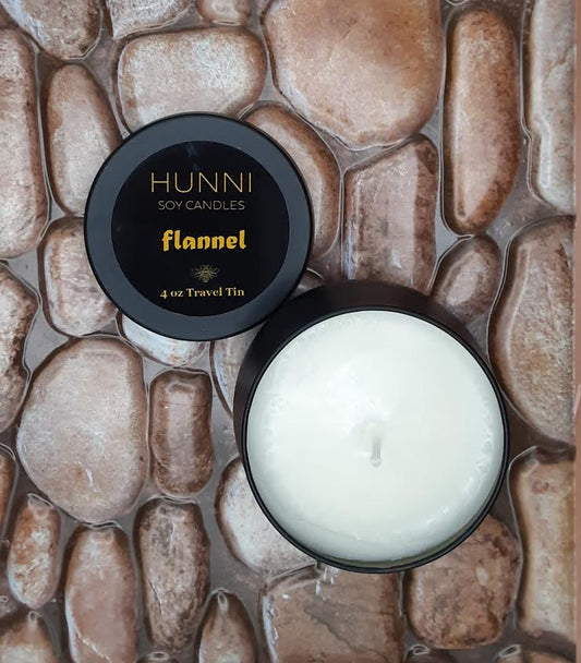 Flannel 4 oz soy candle in travel tin