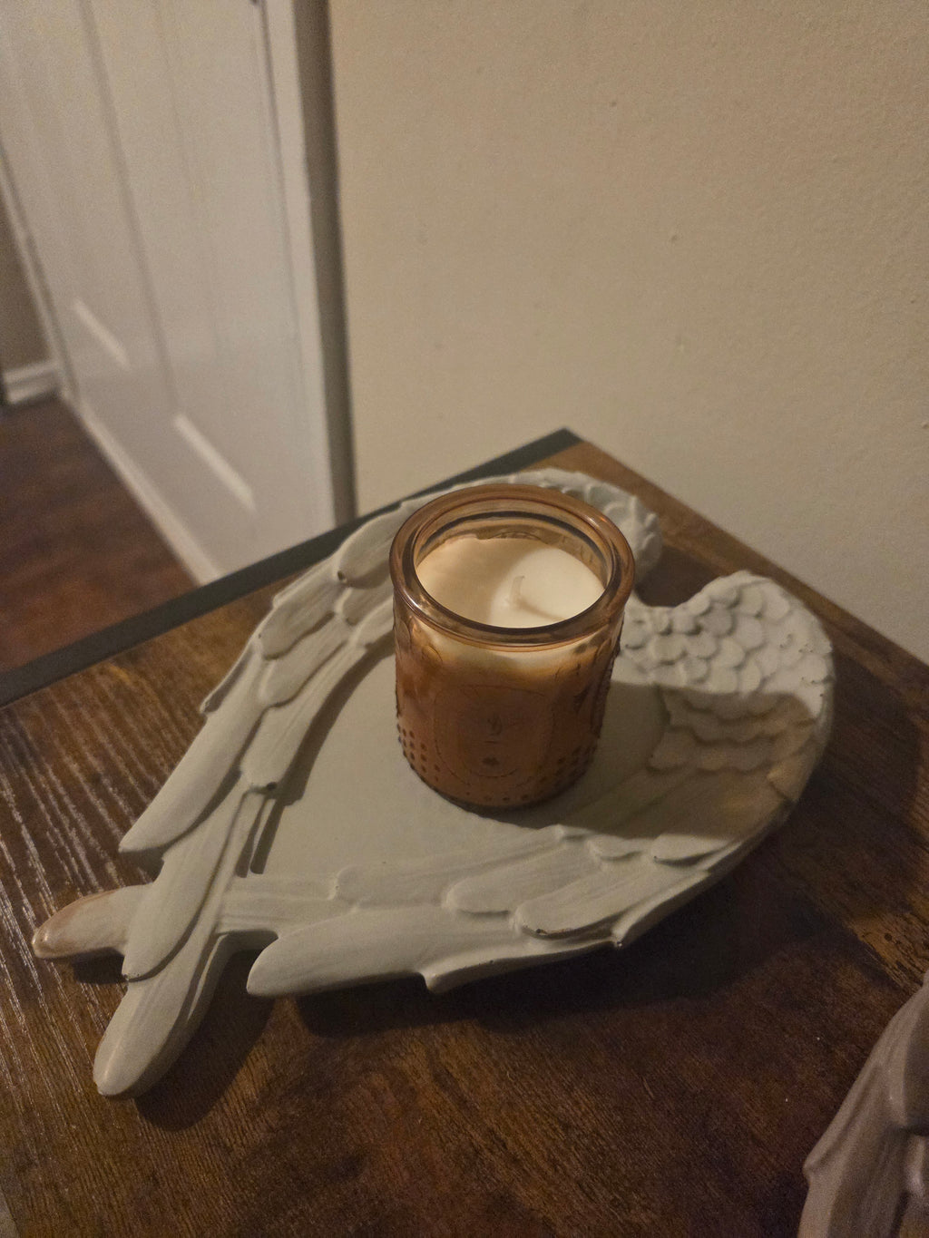 The Angel Set concrete candle holder and amber glass votive in Blackberry Incense