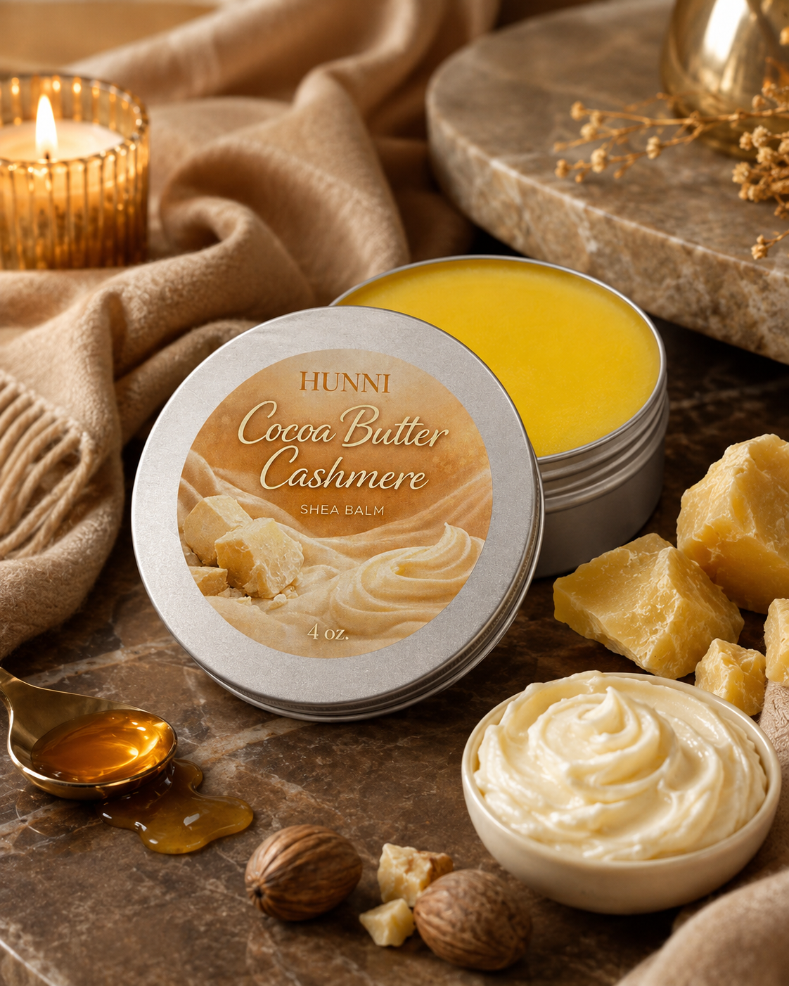 HUNNI Cocoa Butter Cashmere  shea balm 4 oz