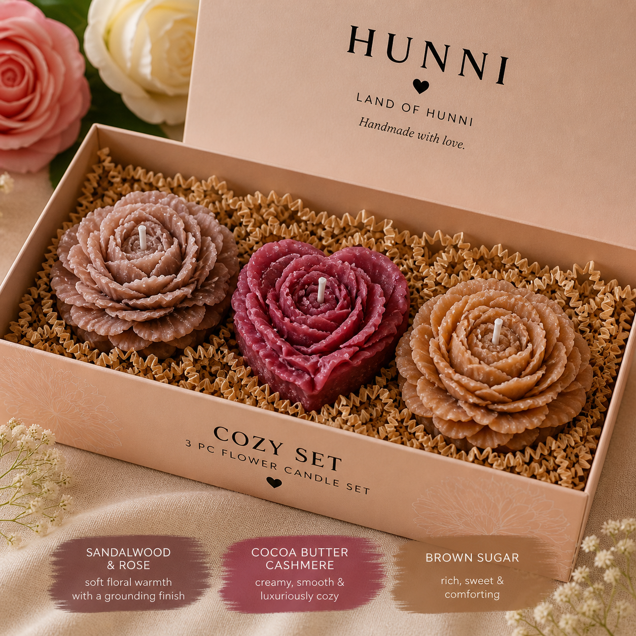 Cozy Box 3pc peony candle set