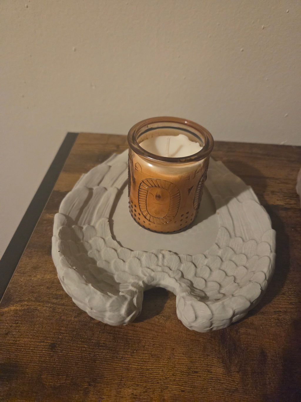 The Angel Set concrete candle holder and amber glass votive in Blackberry Incense