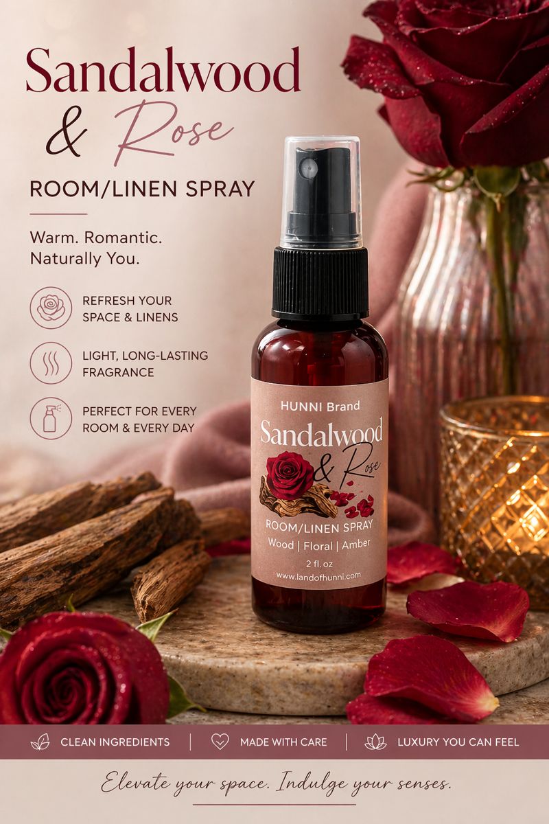 HUNNI Sandalwood & Rose Room & Linen Spray (2 oz)