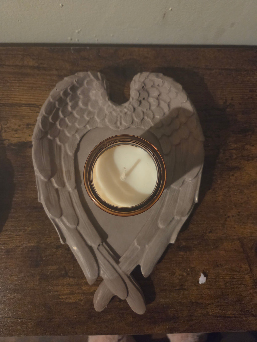 The Angel Set concrete candle holder and amber glass votive in Blackberry Incense