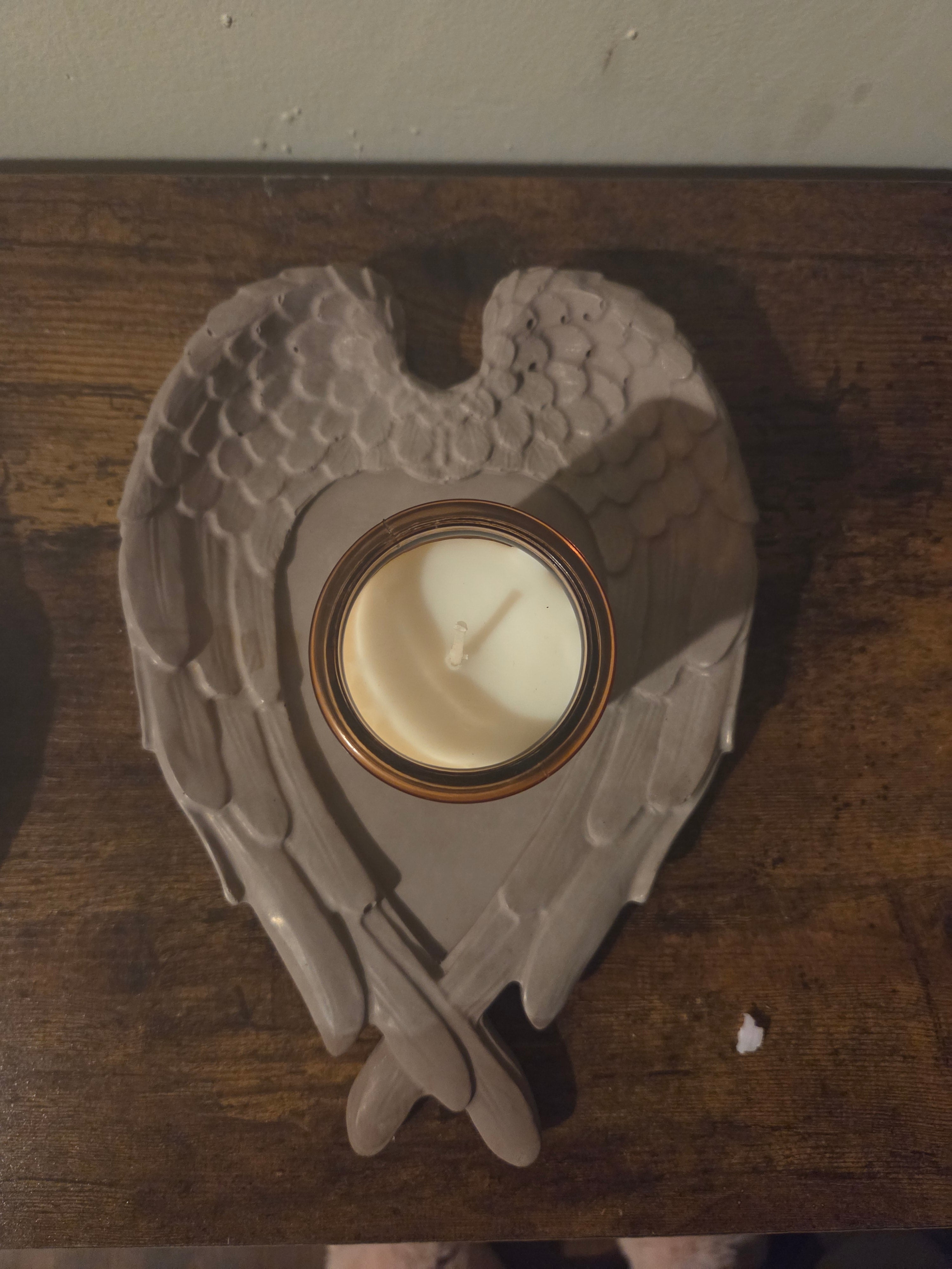 The Angel Set concrete candle holder and amber glass votive in Blackberry Incense