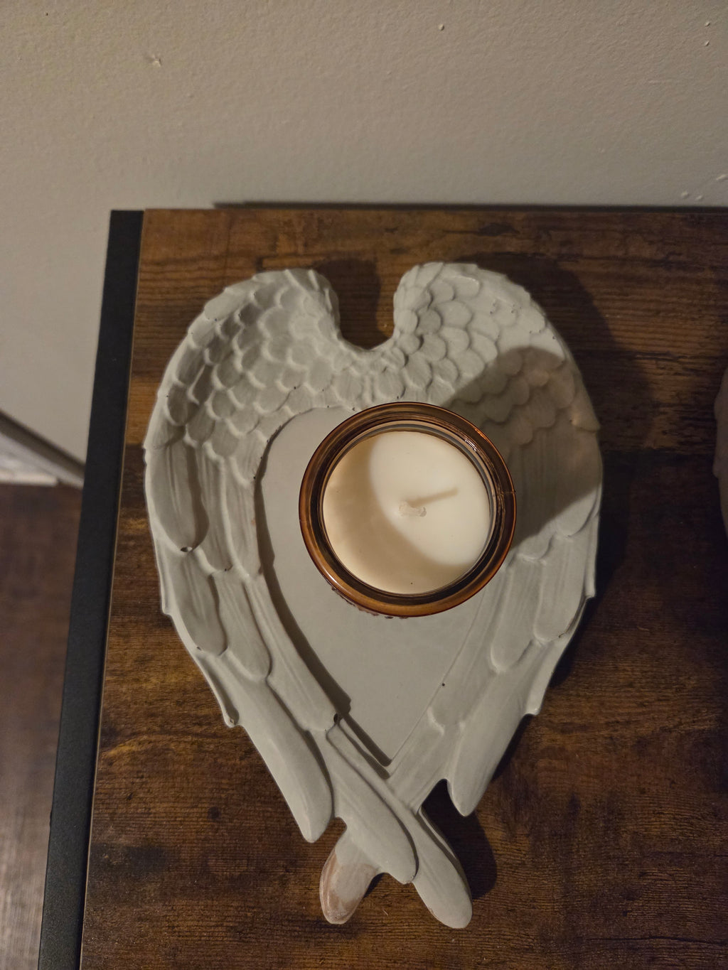 The Angel Set concrete candle holder and amber glass votive in Blackberry Incense