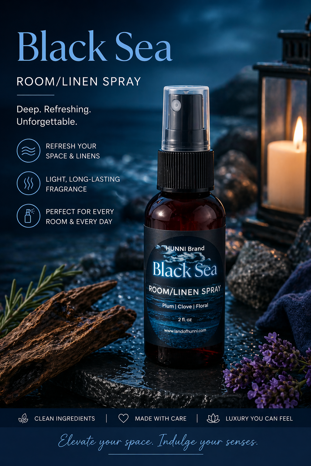 HUNNI Black Sea Room & Linen Spray (2 oz)